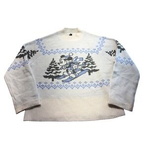 H&M Divided Disney Mickey Mouse Skiing Fair Isle Mock Neck Sweater Cream Mens‎ M